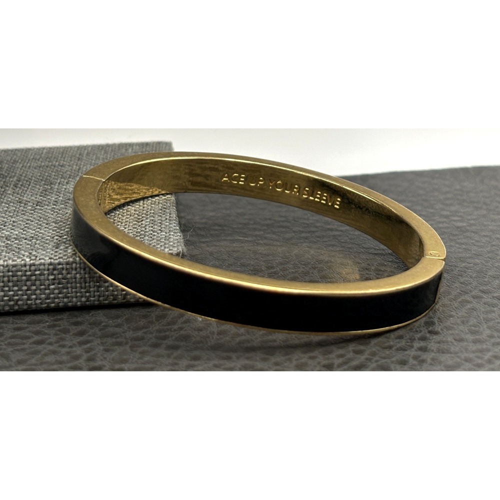 Kate Spade New York "Ace Up Your Sleeve" Gold Tone Black Enamel Bangle Bracelet